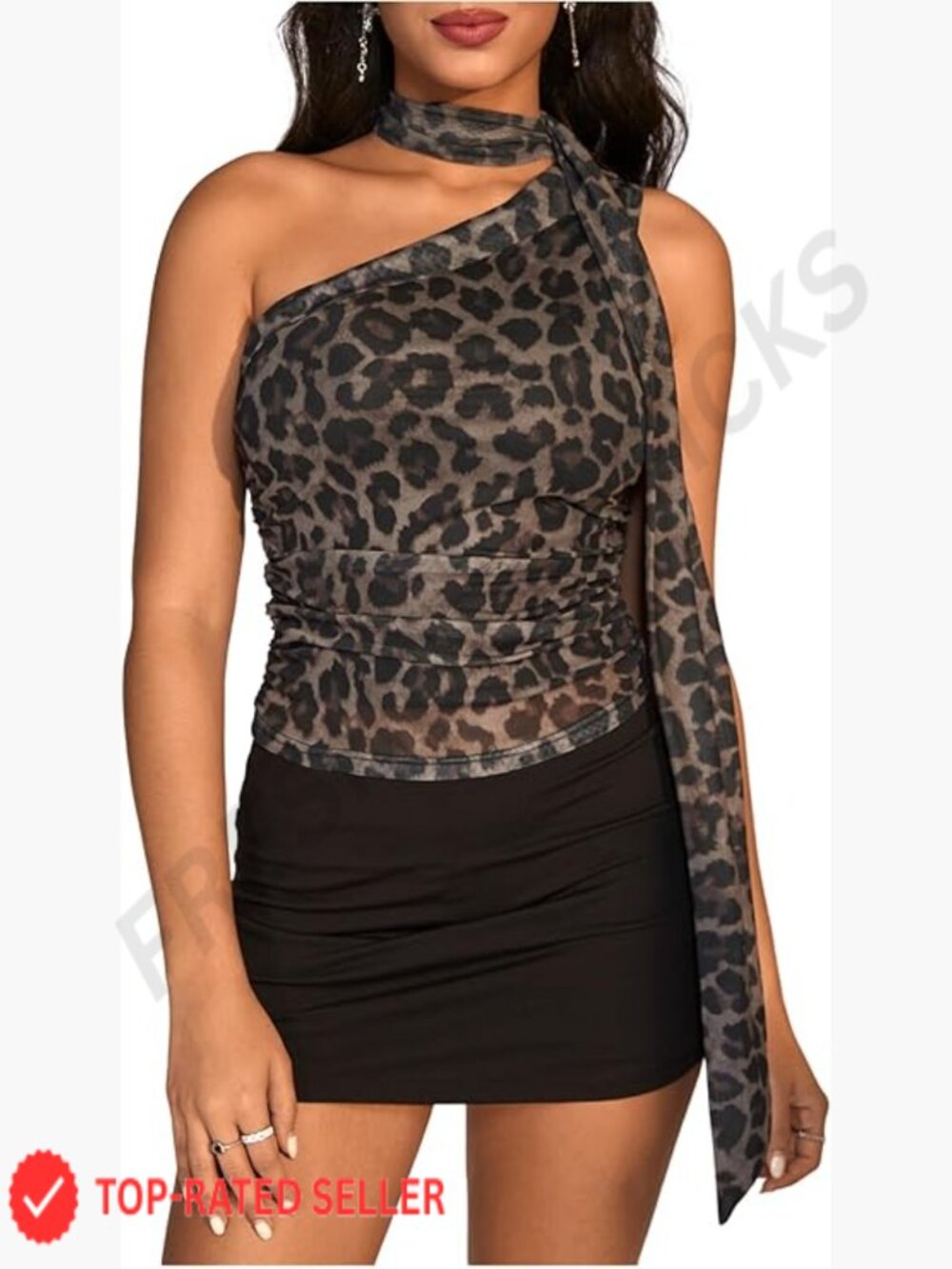 Leopard Asymmetrical Halter Crop Tank Top Sleeveless Slim Fit Y2K Summer - Picture 1 of 5